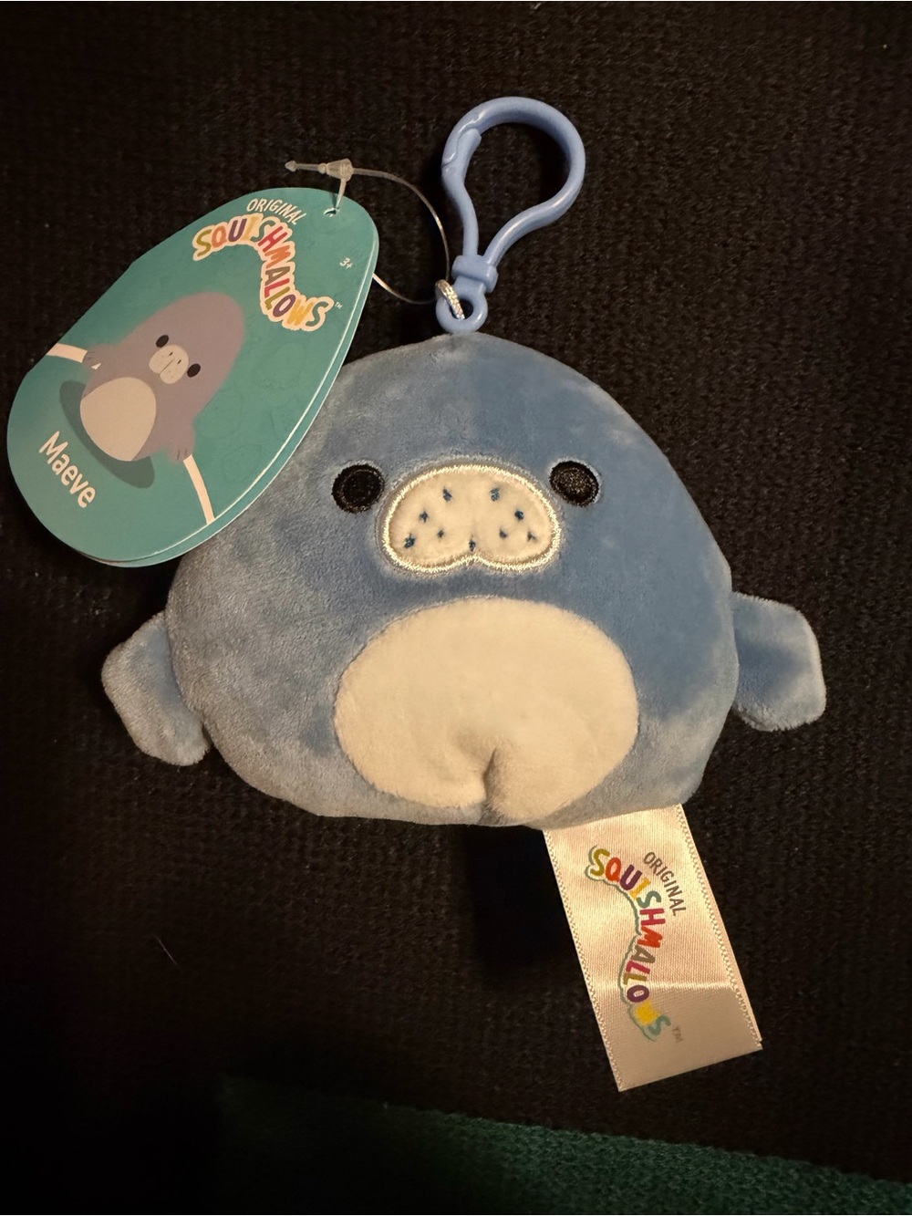Squishmallows Blue Maeve Clip-On Plush Keychain with Cream Belly